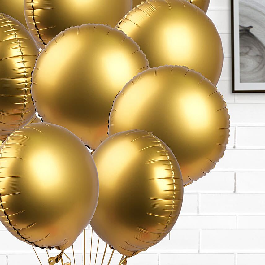Helium Filled 10 Golden Foil Balloons