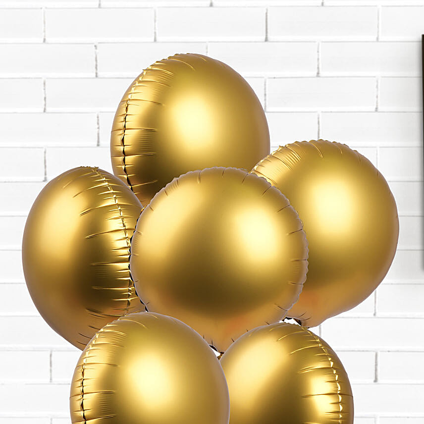 Helium Filled 6 Golden Foil Balloons