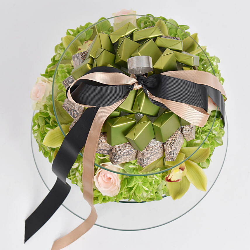 Hydrangea and Premium Chocolates Stand
