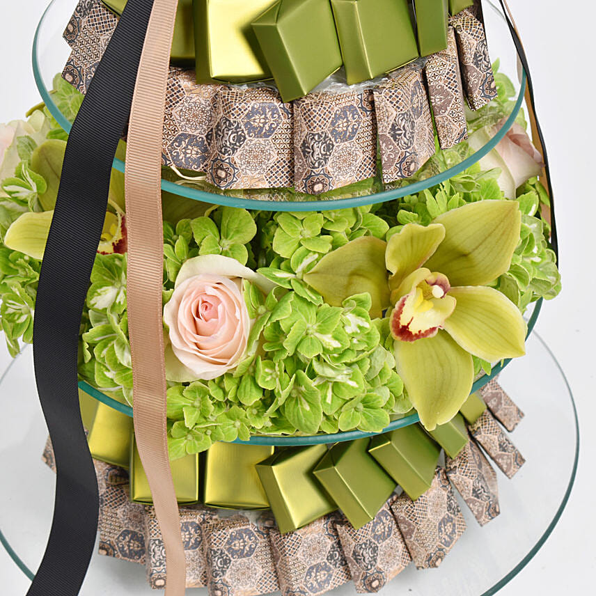 Hydrangea and Premium Chocolates Stand