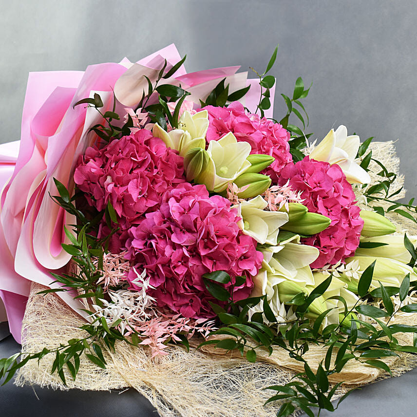 Hydrengea and Lillies Long Bouquet