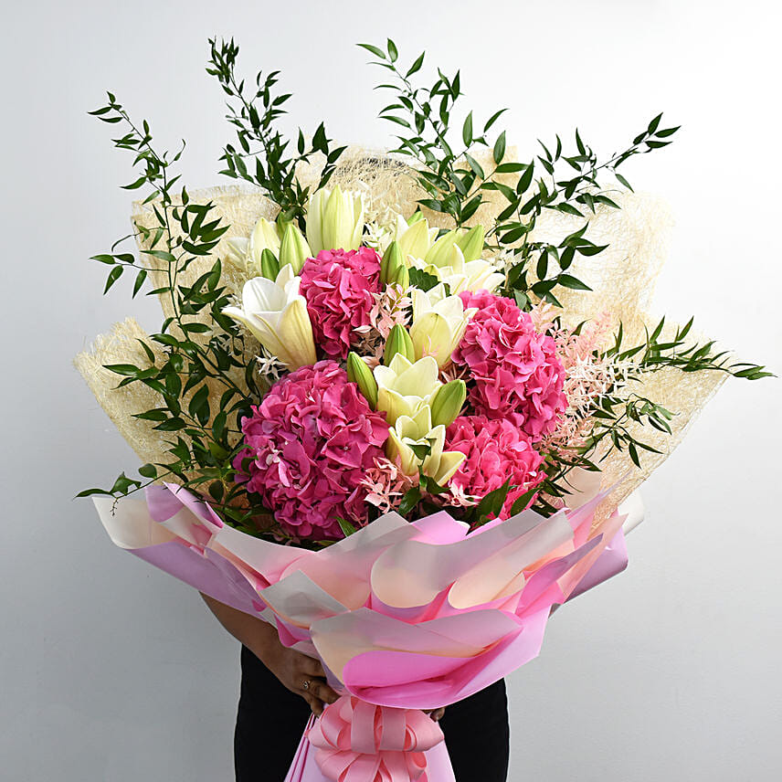Hydrengea and Lillies Long Bouquet