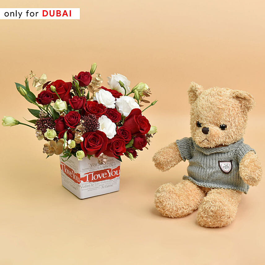 I Love You Flower in a Vase With Teddy