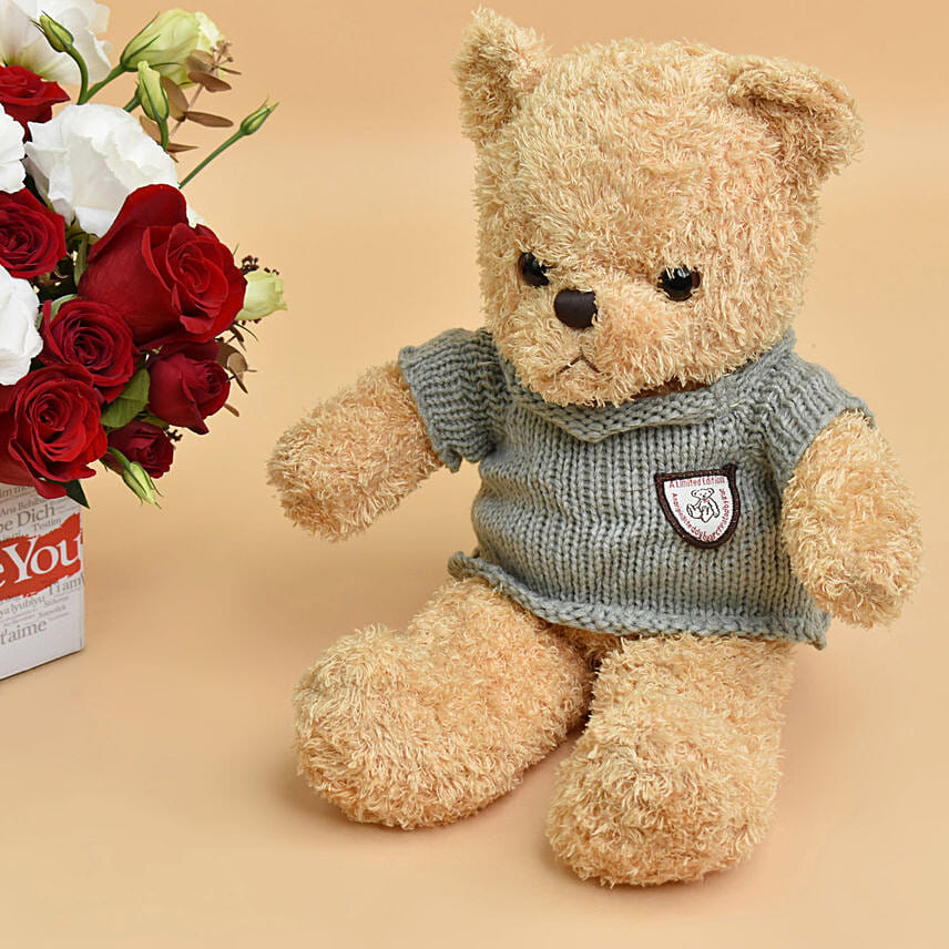 I Love You Flower in a Vase With Teddy