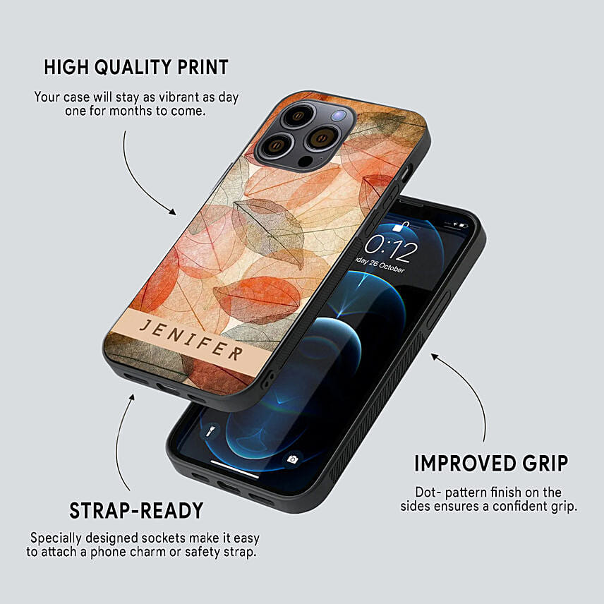 Iphone Case With Personalised Name And Leaf Pattern