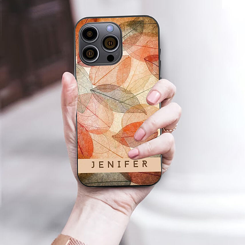 Iphone Case With Personalised Name And Leaf Pattern