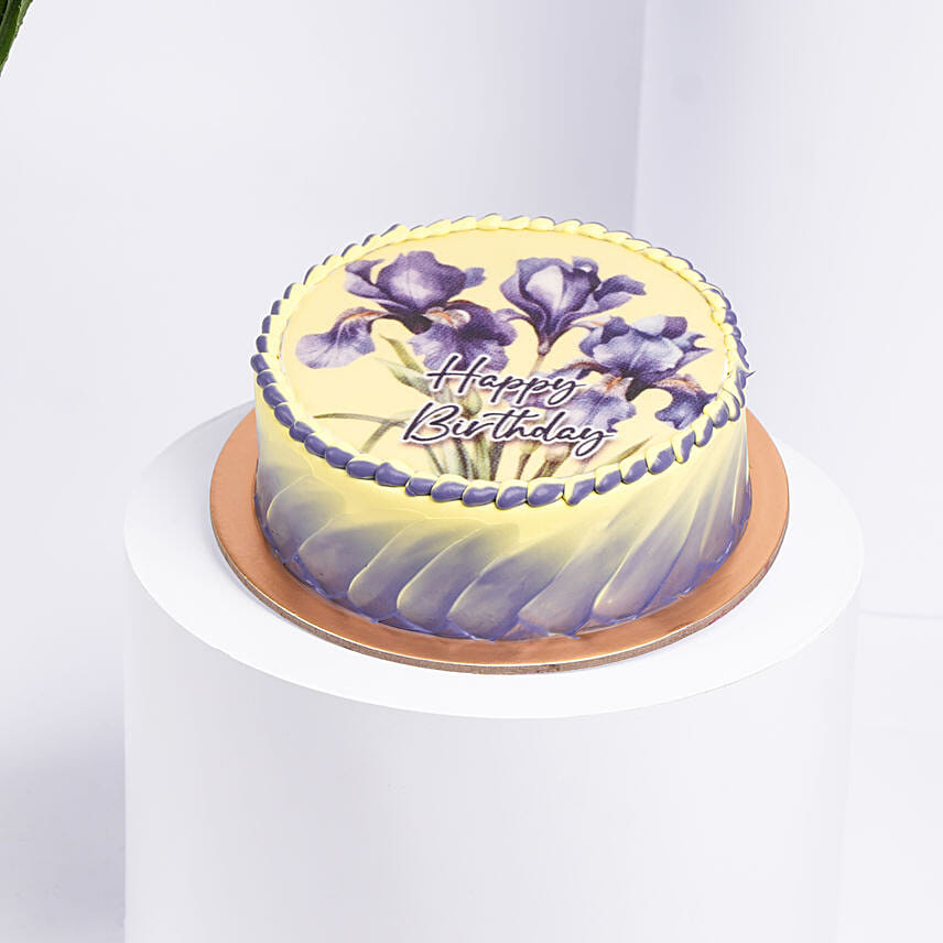 IRIS Flowers Arrangement in Premium Vase and Cake