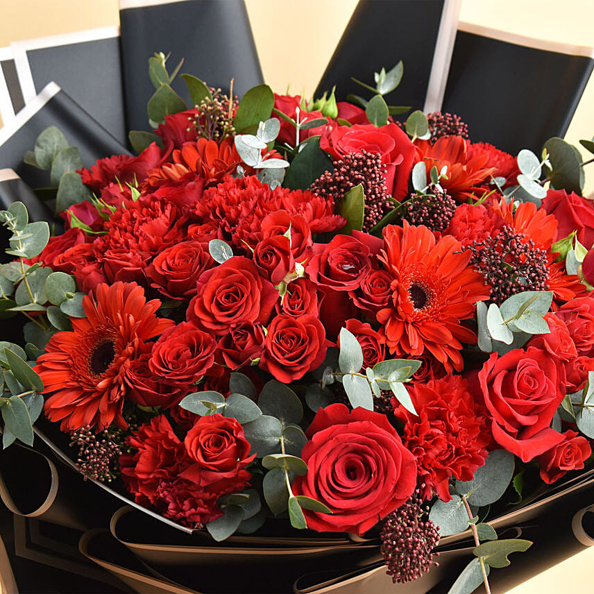 Joyful Red Bouquet With Cake