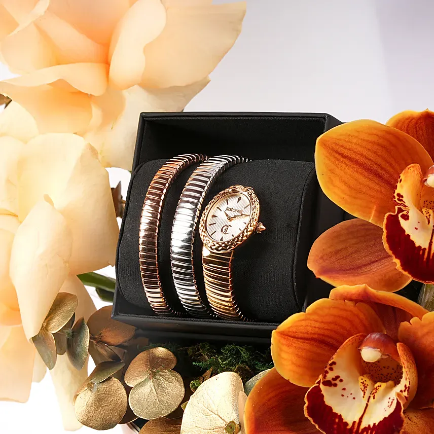 Just Cavalli Triple Tone Luxury Watch For Her