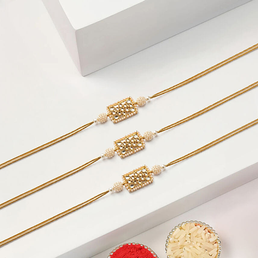Kundan Pearl Rakhi Set Of 3
