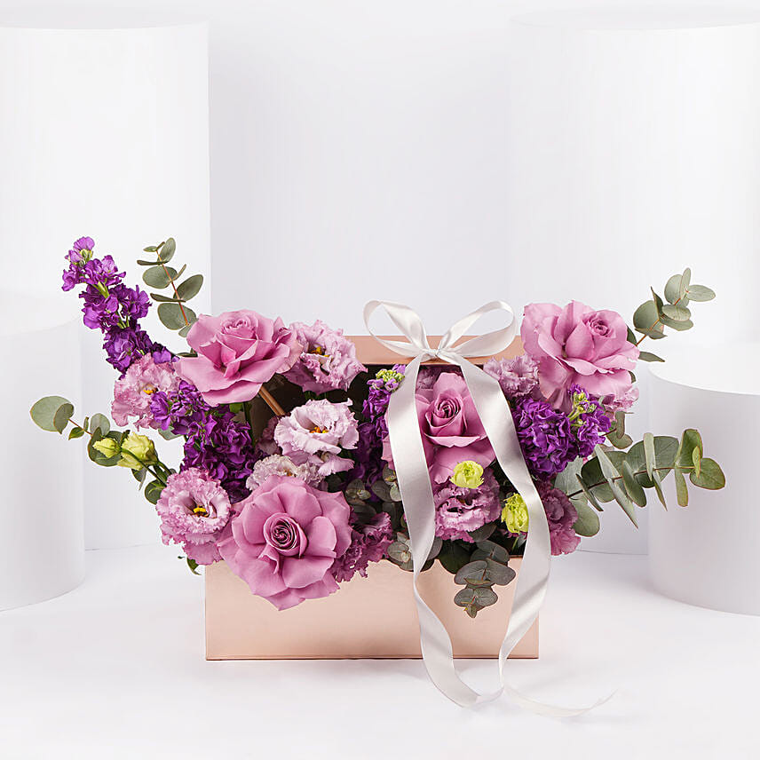 Lavender Rose And Purple Blossom Gift Box