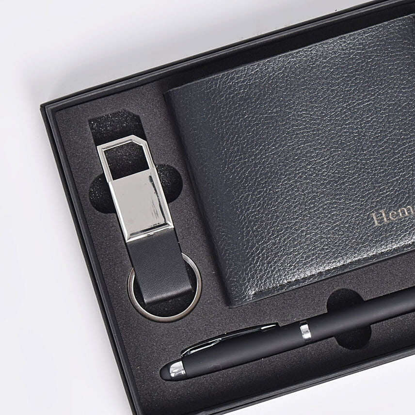 Leather Pen Keychain Wallet Gift Set
