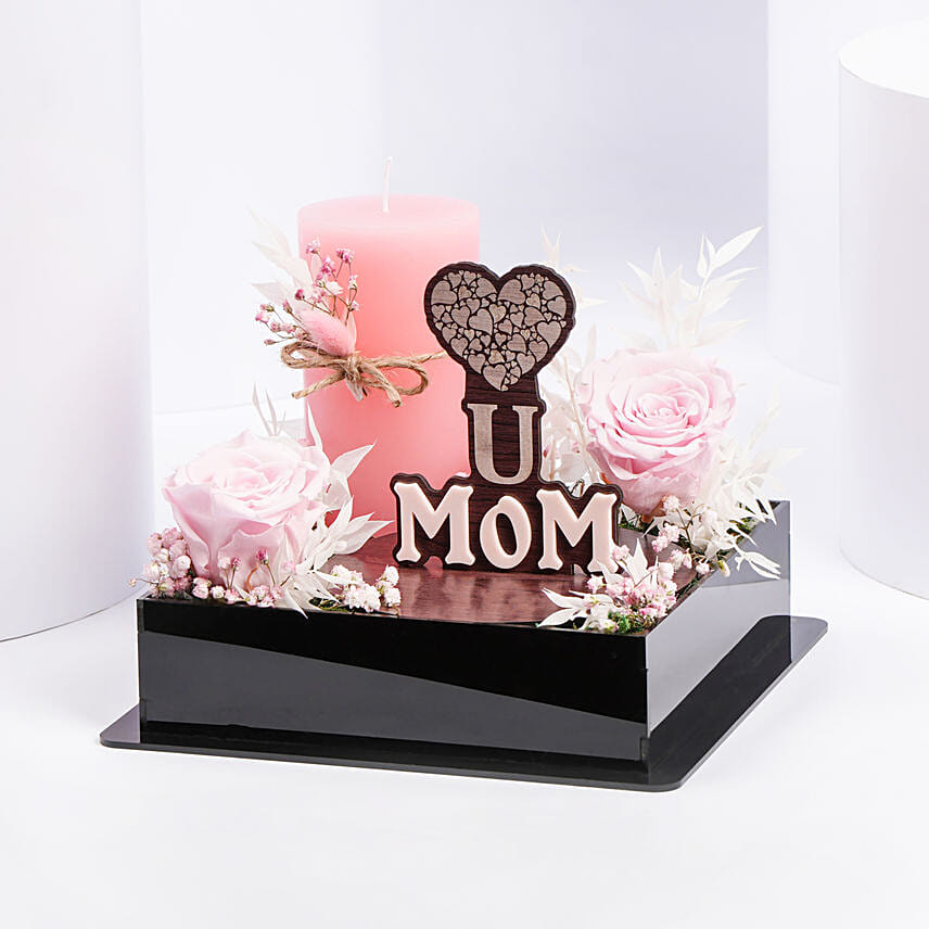 Love You Mom Preserved Rose And Candle