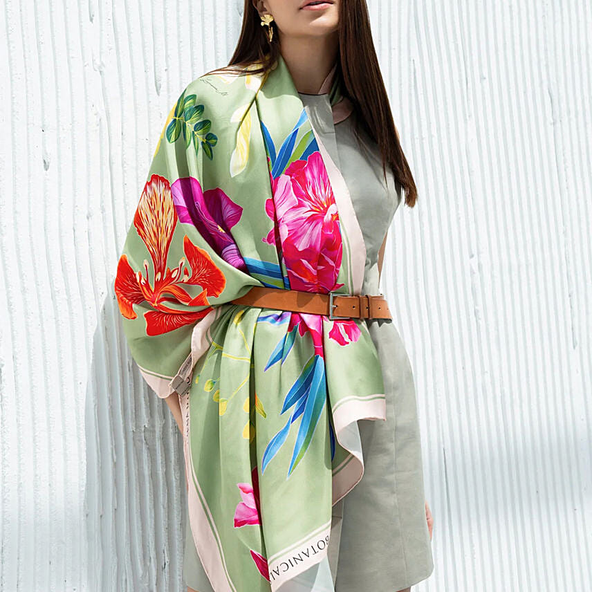 Lumena Maison UAE Botnicals Sage Green Silk Scarf 100