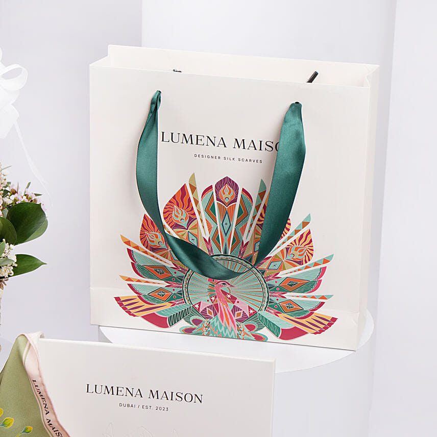 Lumena Maison UAE Botnicals Sage Green Silk Scarf 100