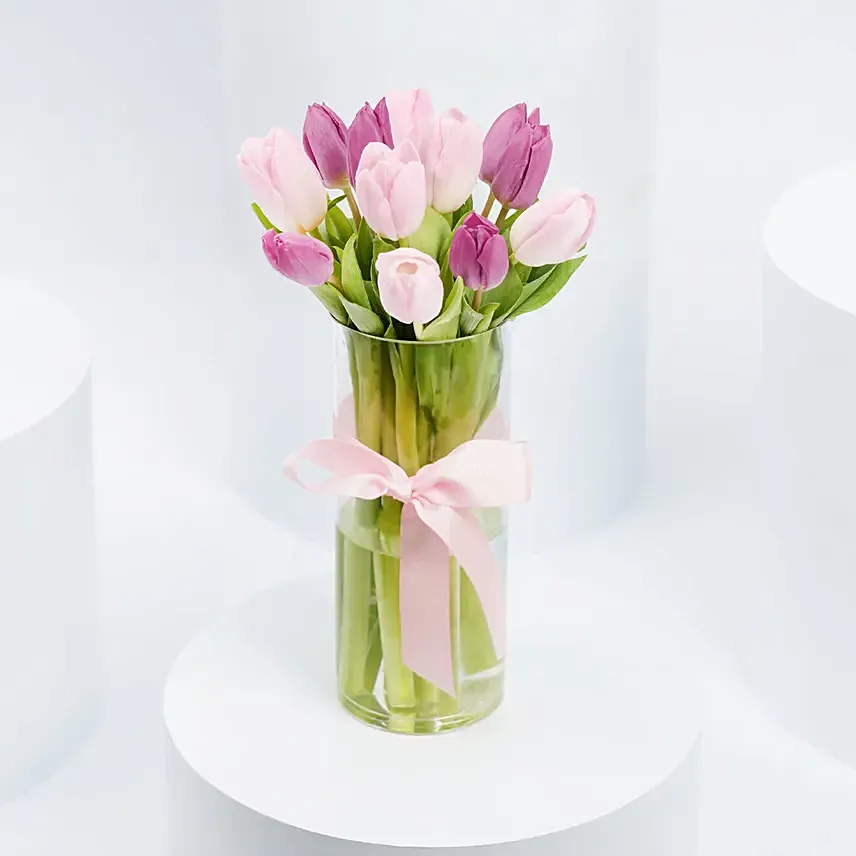 Luxurious Blush N Purple Tulip Arrangement