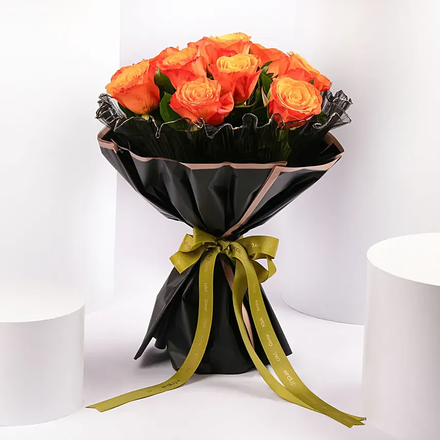 Luxury Led Orange Roses Gift Bouquet