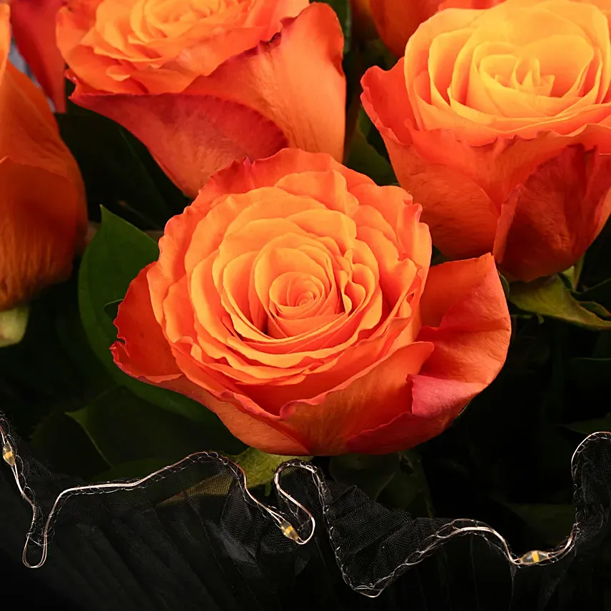 Luxury Led Orange Roses Gift Bouquet