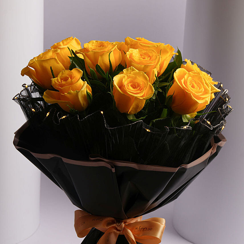 Luxury Led Yellow Roses Gift Bouquet
