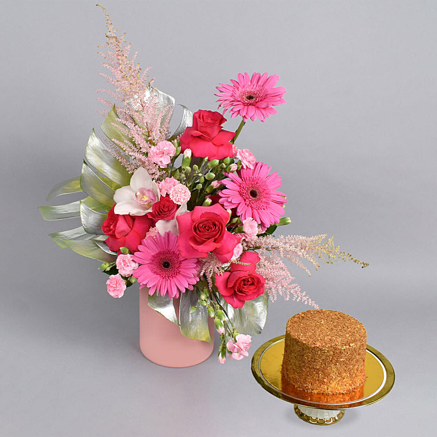 Magical Grace Flowers and Cake Arrangement