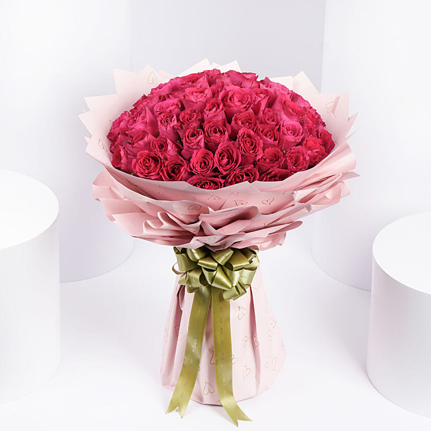 Majestic 50 Dark Pink Roses