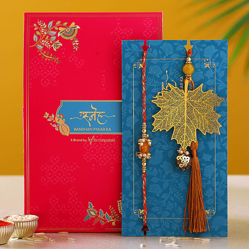 Maple Leaf Modern Design Lumba Rakhi Set