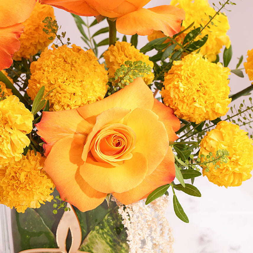 Marigold And Roses Diwali Arrangement