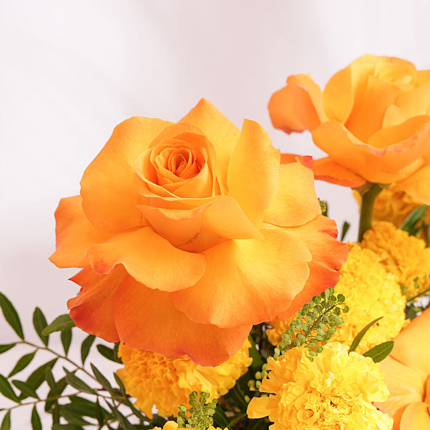 Marigold And Roses Diwali Arrangement