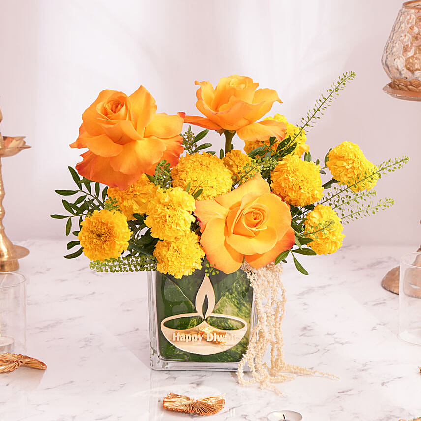 Marigold And Roses Diwali Arrangement