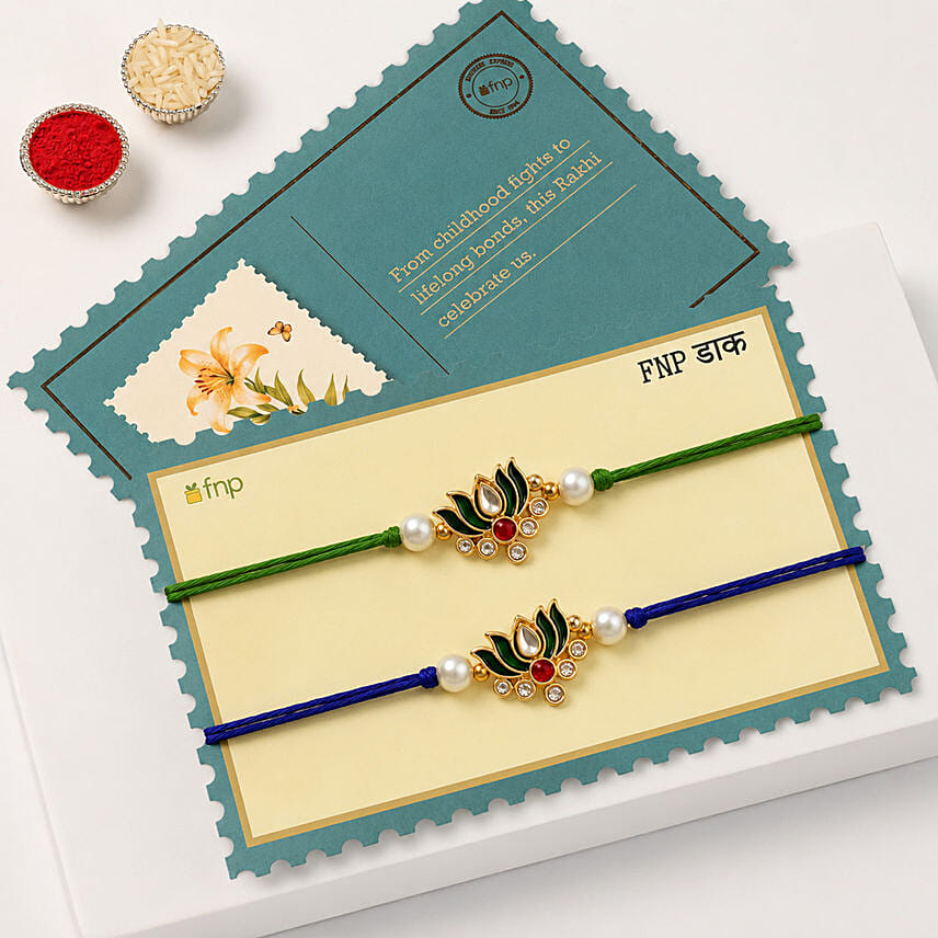 Meenakari Rakhi Set Of 2 With Soan Papdi
