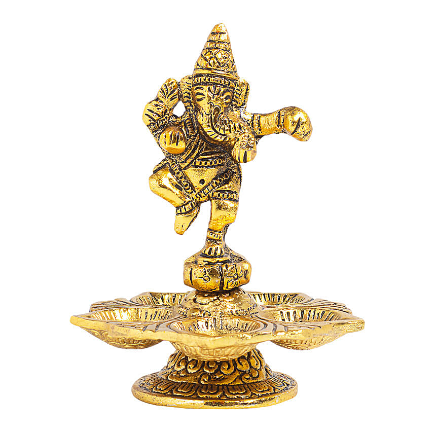 Metal Dancing Ganesha with Diya