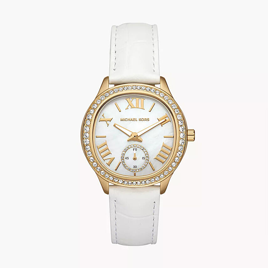 Michael Kors Sage White Leather Watch Gift Tray For Her