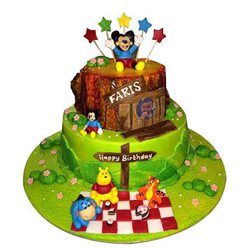 Mickey Mouse and Winnie the Pooh Cake