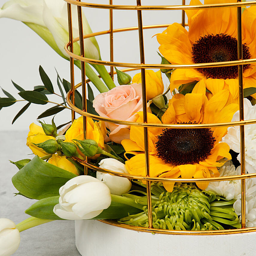 Mix Flowers Cage Arrangement