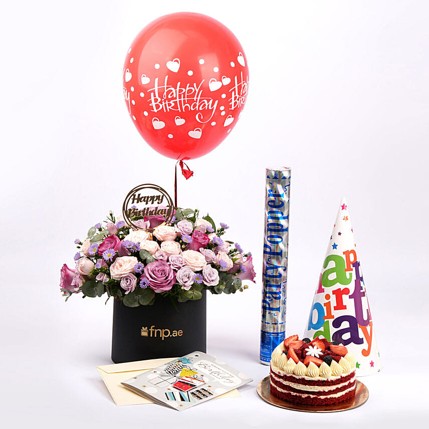 Mix Flowers Chocolate Cake and balloon