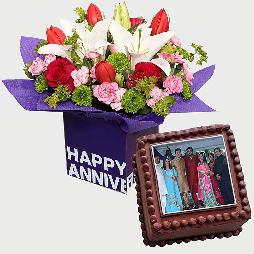Mixed Birthday Flowers & Cake