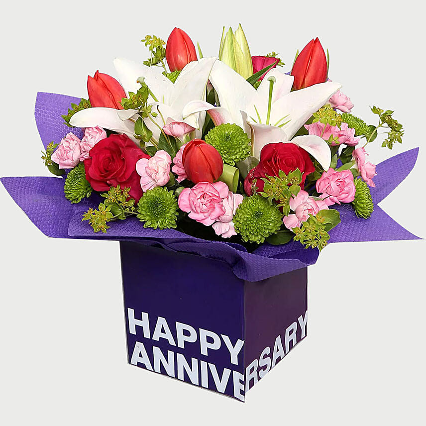 Mixed Birthday Flowers & Cake
