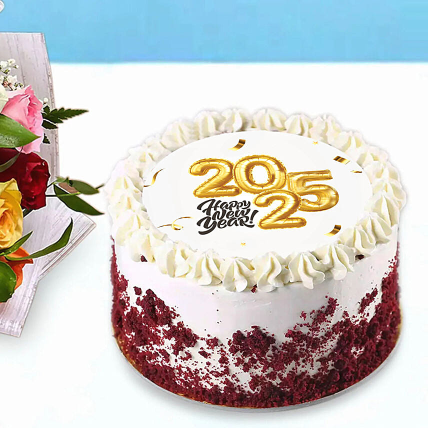Mixed Color Roses  n New Year Cake