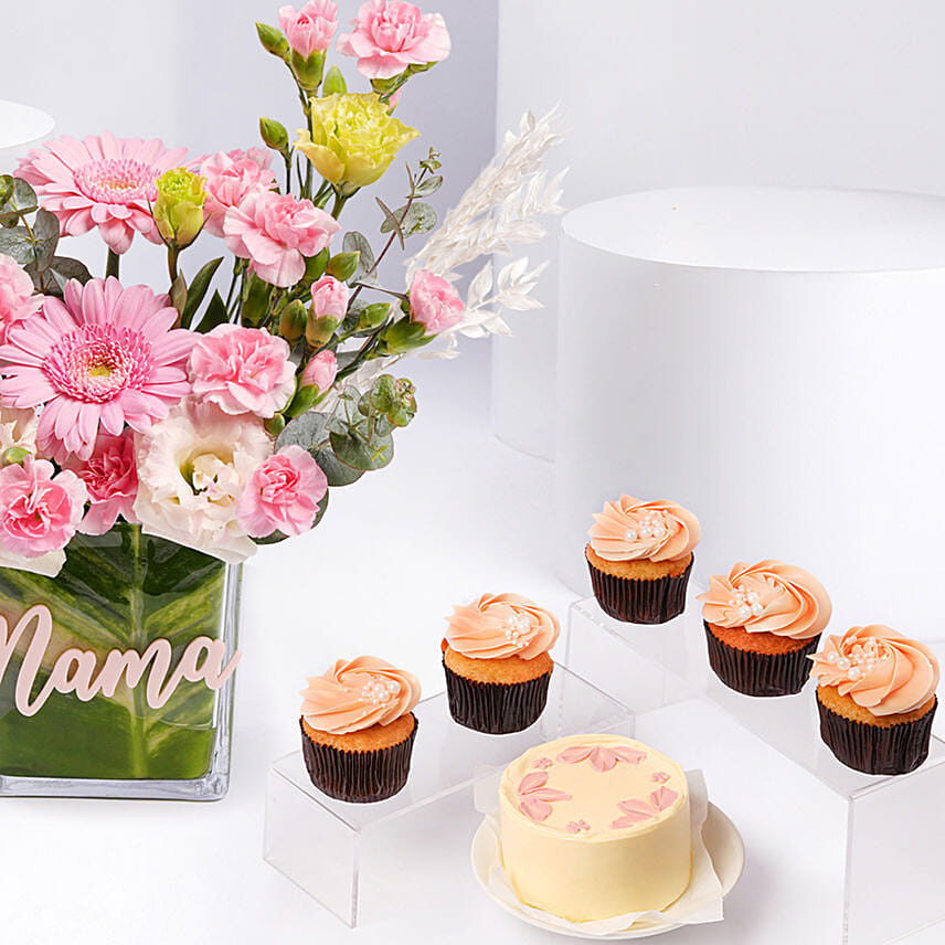 Mothers Day Blooms And Cupcakes Combo