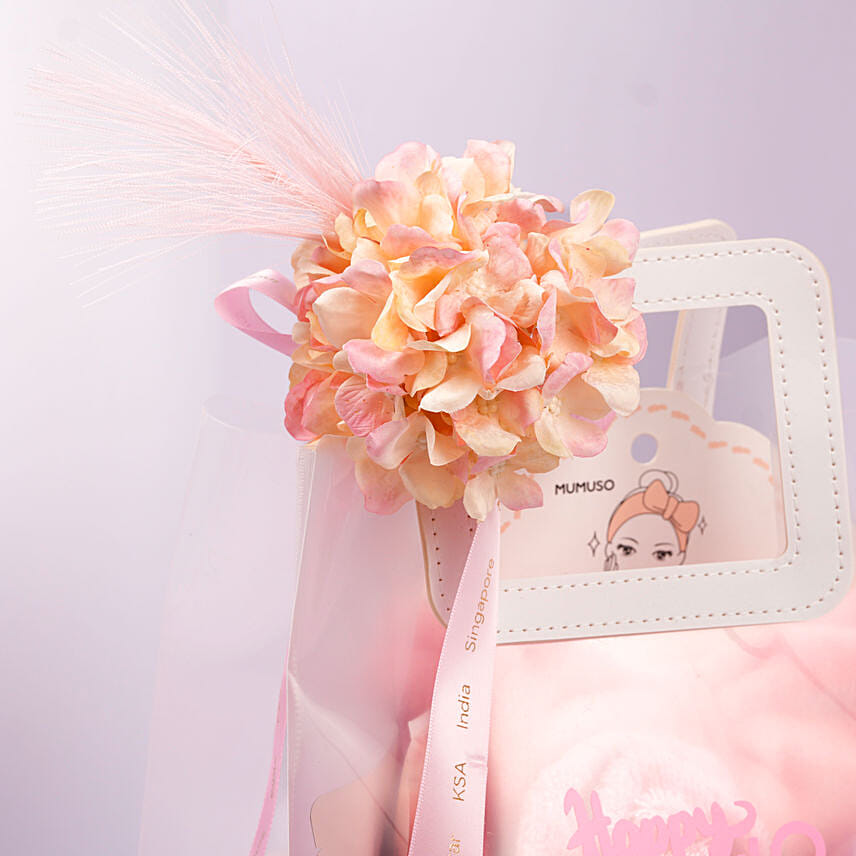 Womens Day Pink Gift Bag With Floral Accent