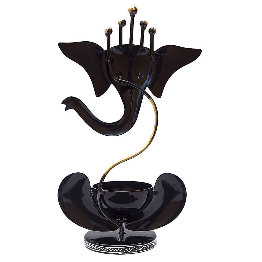Multicolor Iron Ganesha Tea Light Candle Stand