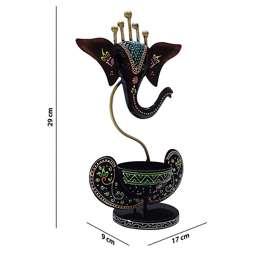 Multicolor Iron Ganesha Tea Light Candle Stand
