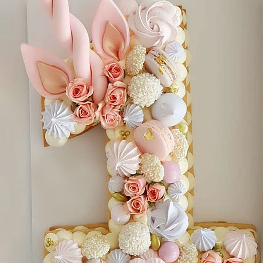 Number 1 Macarons Artificial Flowers Chocolate Cake