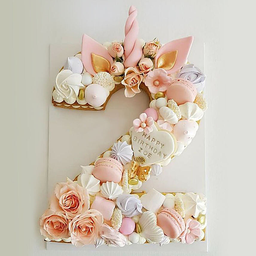 Number 2 Macarons Artificial Flowers Cake