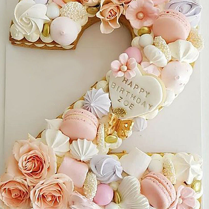 Number 2 Macarons Artificial Flowers Cake