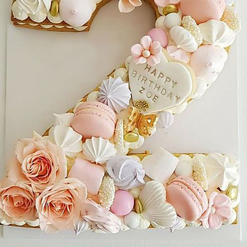 Number 2 Macarons Artificial Flowers Cake
