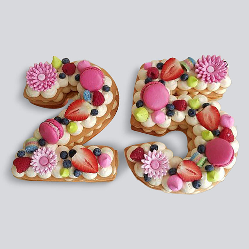 Number 25 Berry Macarons Cake