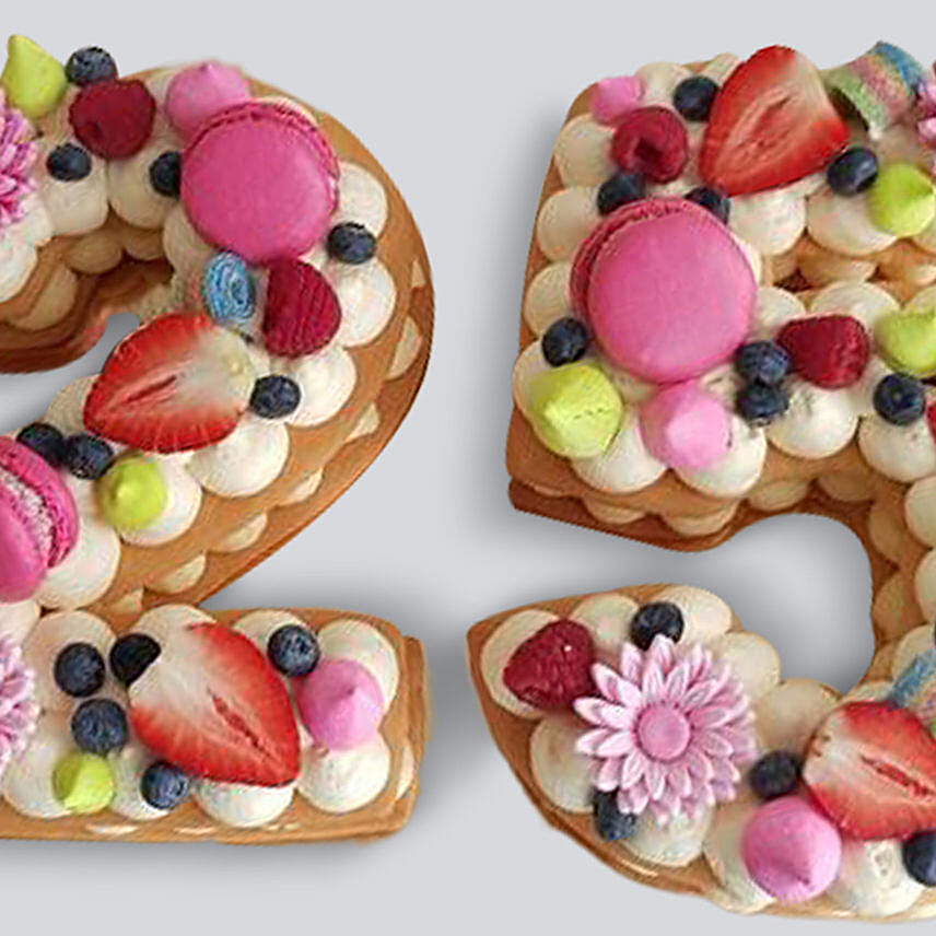 Number 25 Berry Macarons Cake