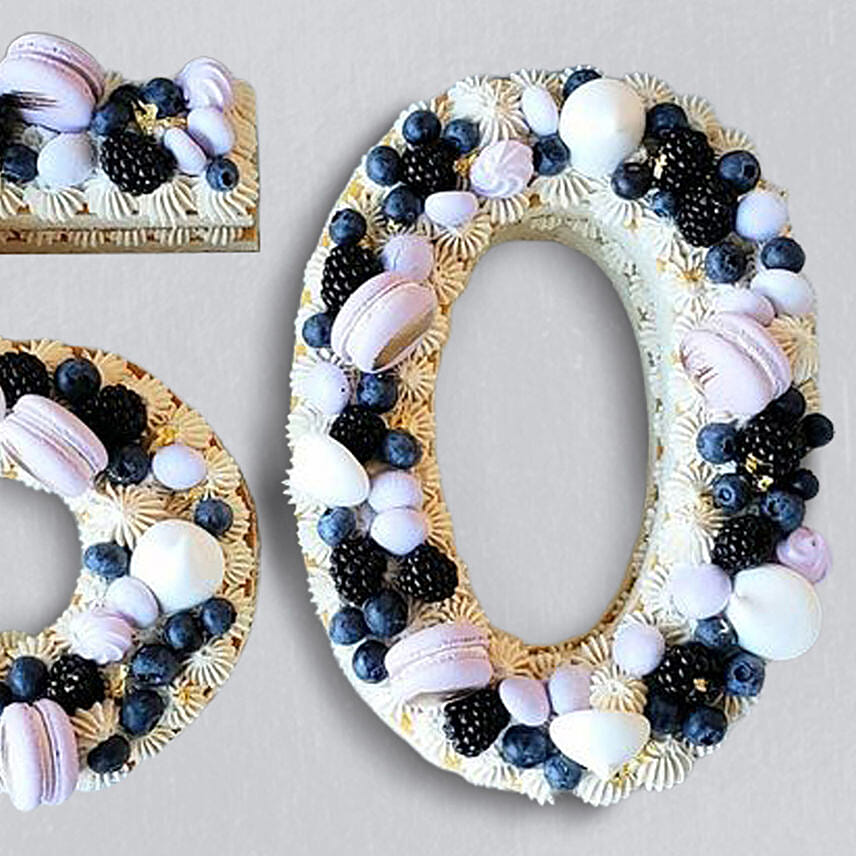 Number 50 Macarons Blueberries Chocolate Cake