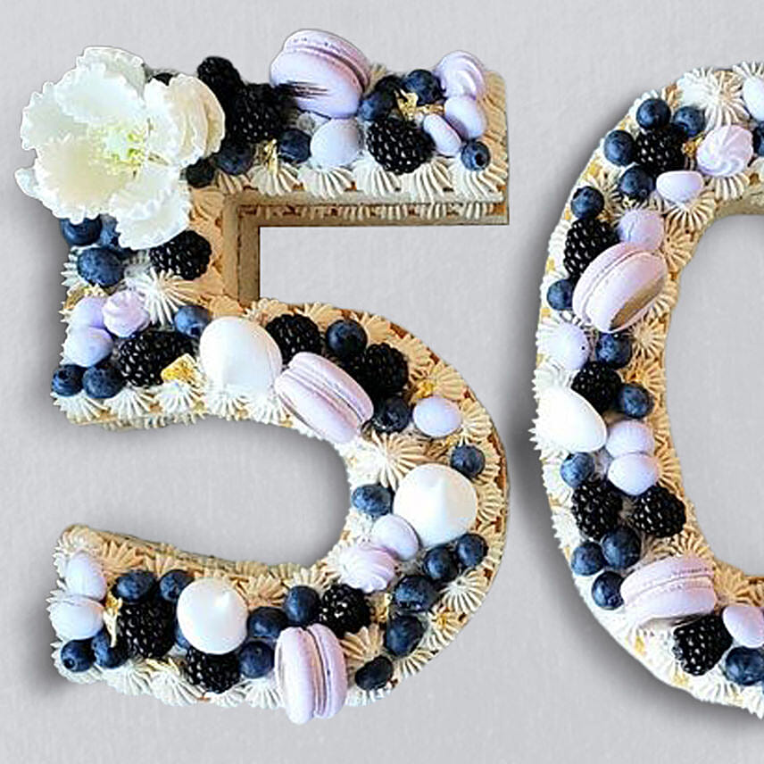 Number 50 Macarons Blueberries Chocolate Cake